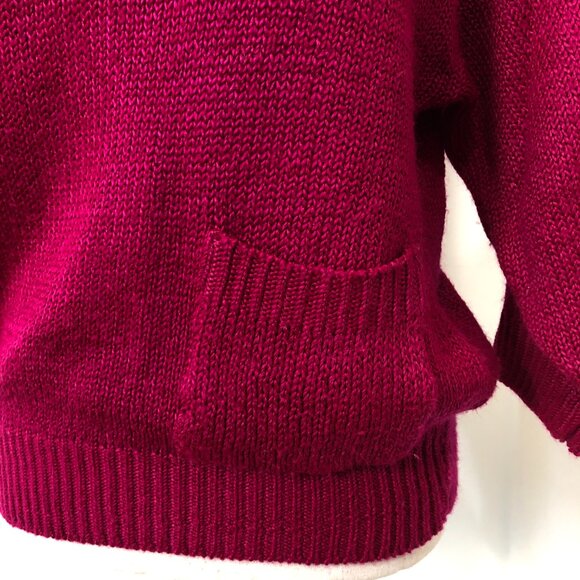 VTG 80s Garland Fuchsia Knit Sweater Tag L (Fit M) Pocket Detail Retro Fuzzy USA - Picture 5 of 11